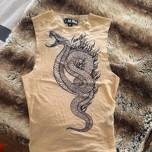 I.AM.GIA Beige Snake Graphic Tank Top